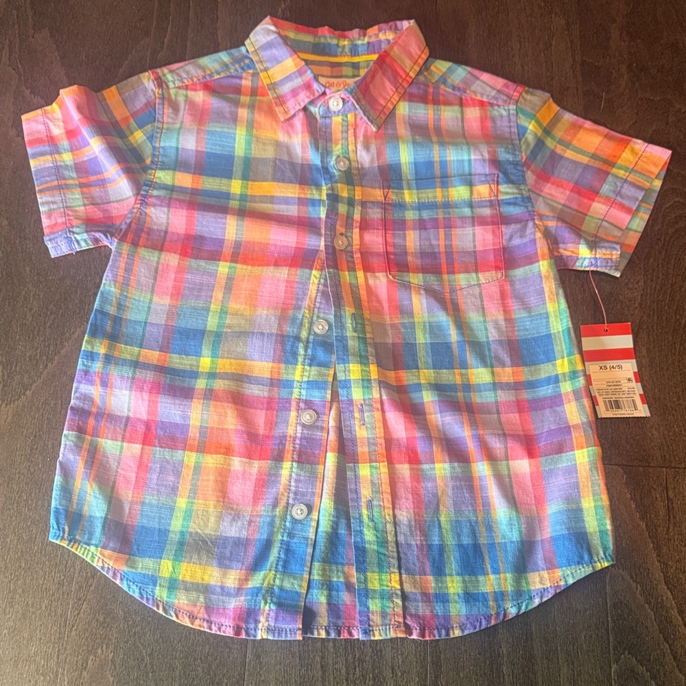 Cat & Jack Multicolor Plaid Button Down Shirt- Size 4/5